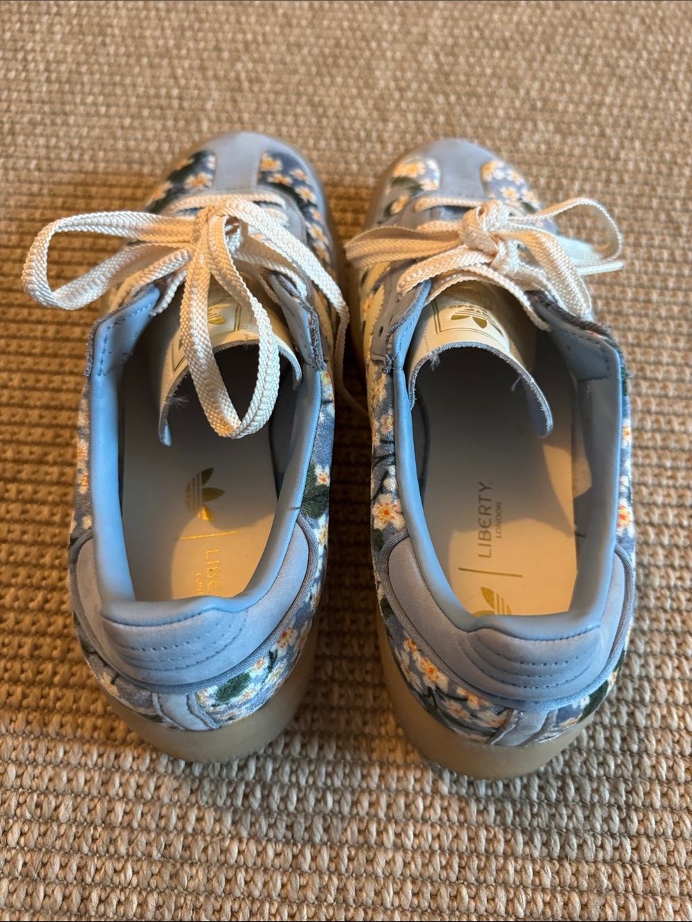 adidas x Liberty London Baby Blue and Cream Floral Velour and Suede Sambaes - Picture 4 of 9